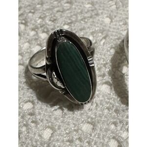 Vintage Sterling Silver Malachite Ring Southwestern Native American Style Size 6